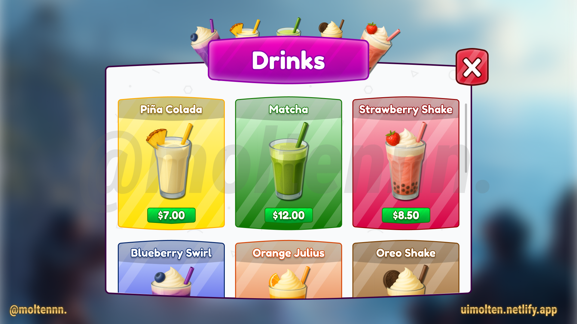 Cartoony Drinks Menu